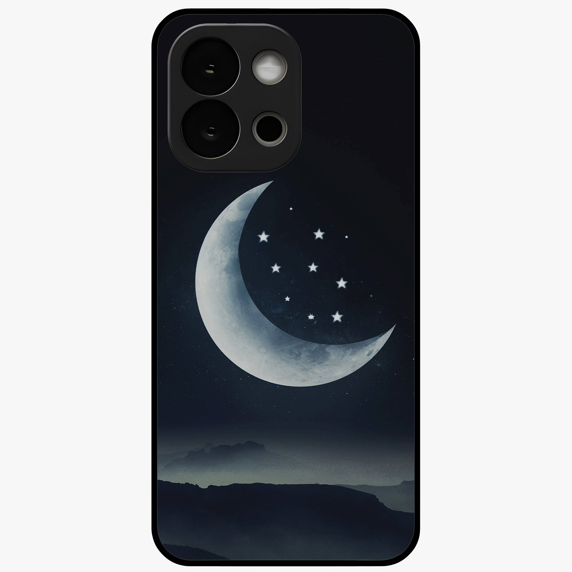 Starry Moon Pattern Glass Case for 1+13S dreamy front view featuring moon and star patterned artwork