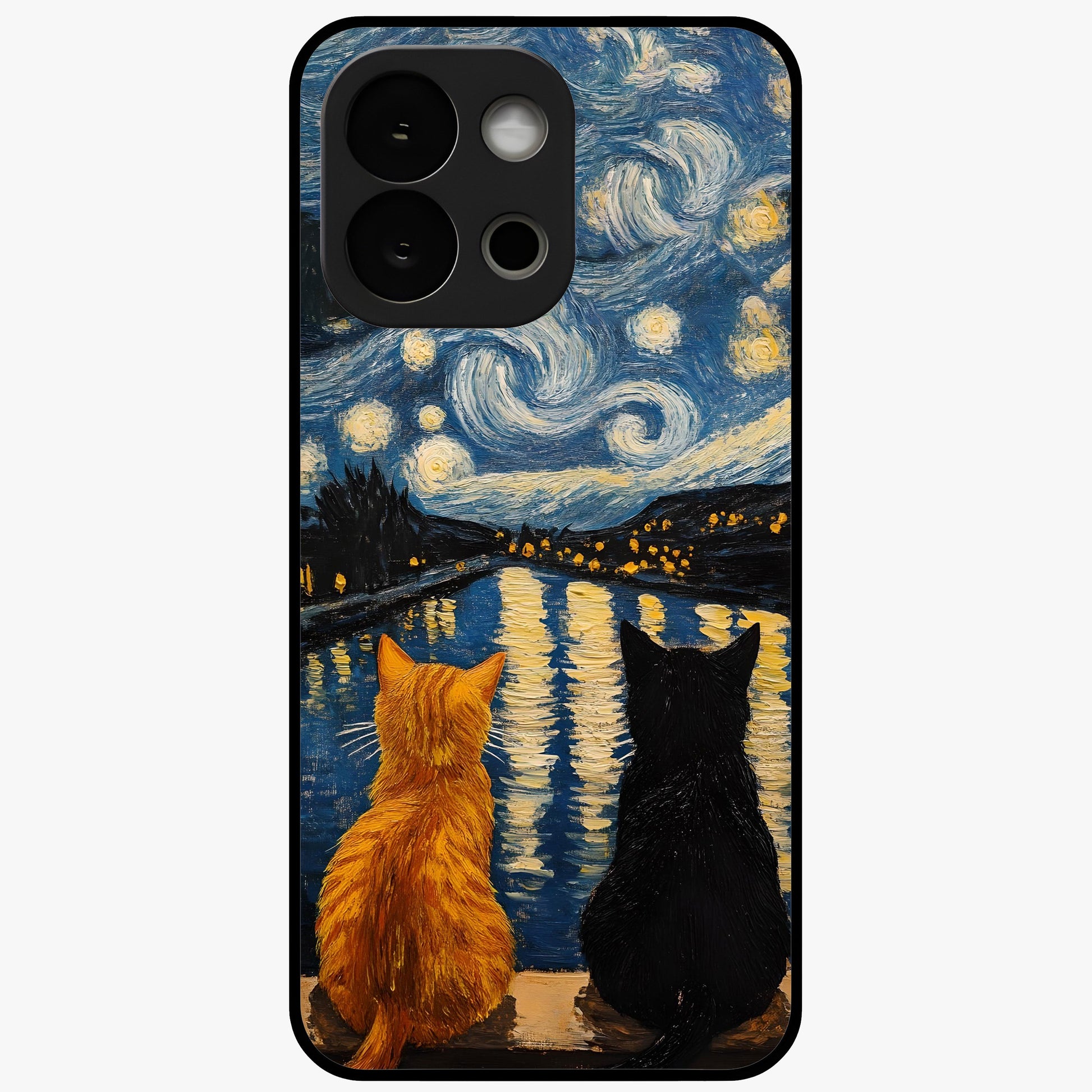 Starry River Cats Glass Case for 1+13S artistic front view featuring cats by a glowing river under starry sky