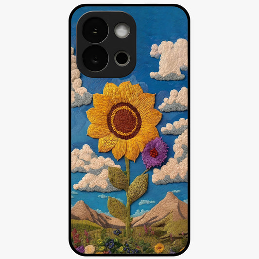 Sunflower Braid Beauty With Custom Name Glass Case for 1+13S charming front view featuring braided hairstyle with sunflower artwork and personalized name