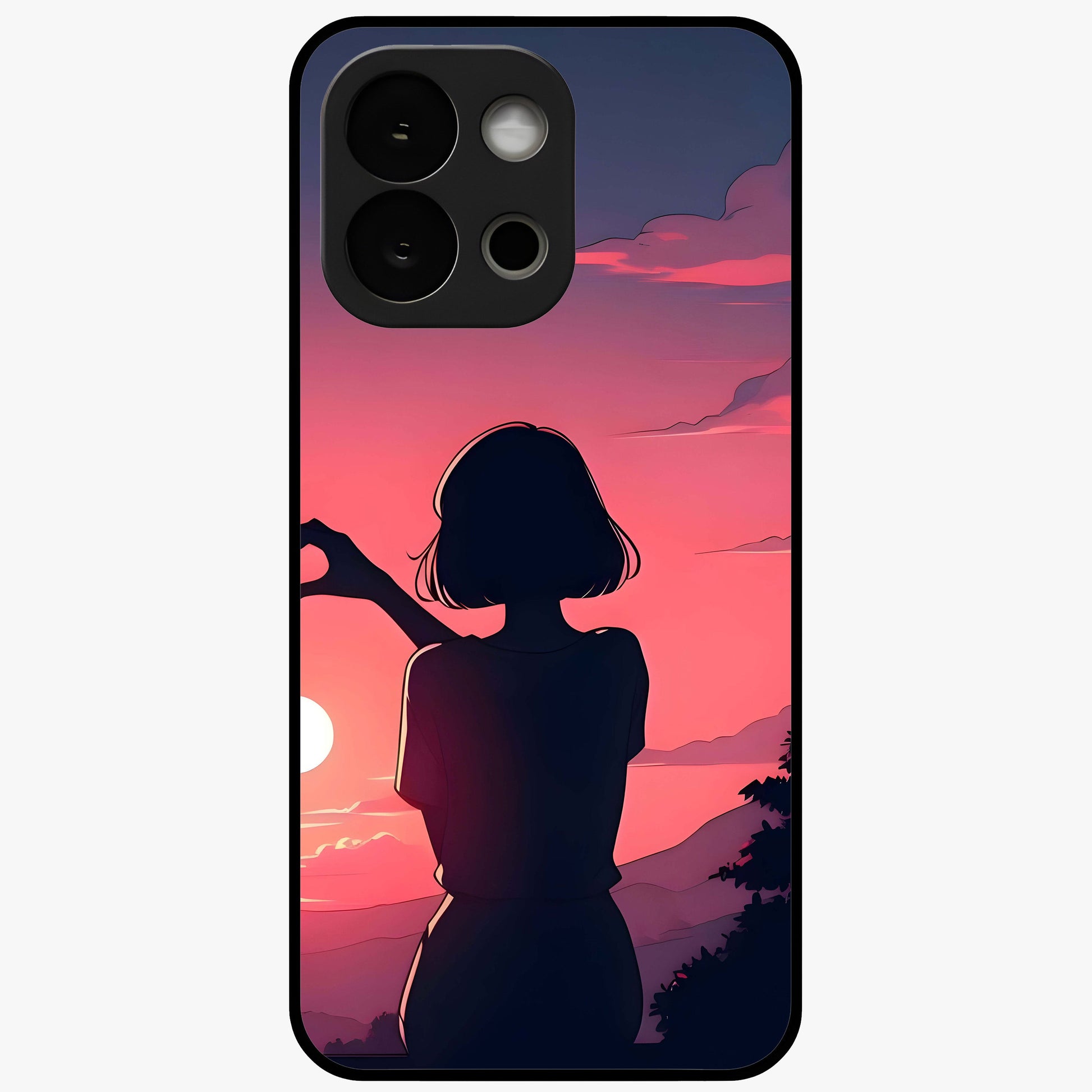 Sunset Silhouette Boy Glass Case for 1+13S artistic front view featuring boy silhouette against warm sunset backdrop