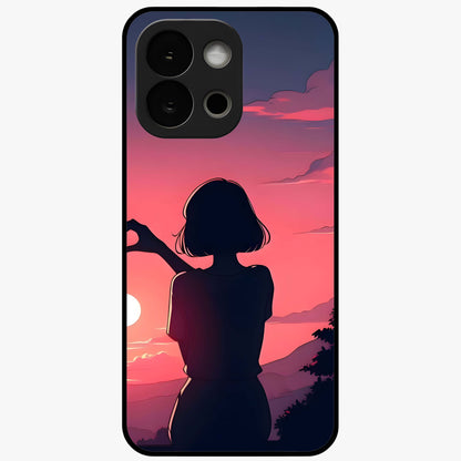 Sunset Silhouette Boy Glass Case for 1+13S artistic front view featuring boy silhouette against warm sunset backdrop