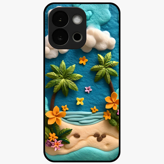 Tropical Felt Escape Glass Case for 1+13S refreshing front view featuring tropical inspired artistic artwork