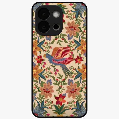 Tropical Folk Art Bird Glass Case for 1+13S artistic front view featuring colorful bird artwork in folk style