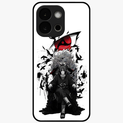 Uchiha Shadow Throne Glass Case for 1+13S intense front view featuring dark anime inspired throne artwork