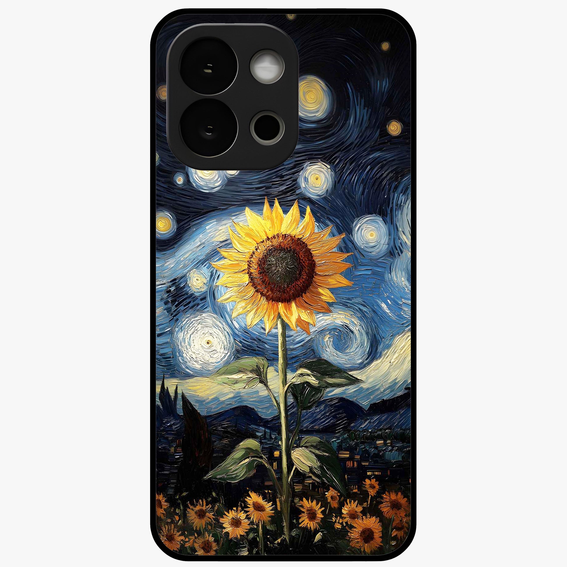 Van Gogh Sunflower Glass Case for 1+13S vibrant front view featuring sunflower artwork in painterly style
