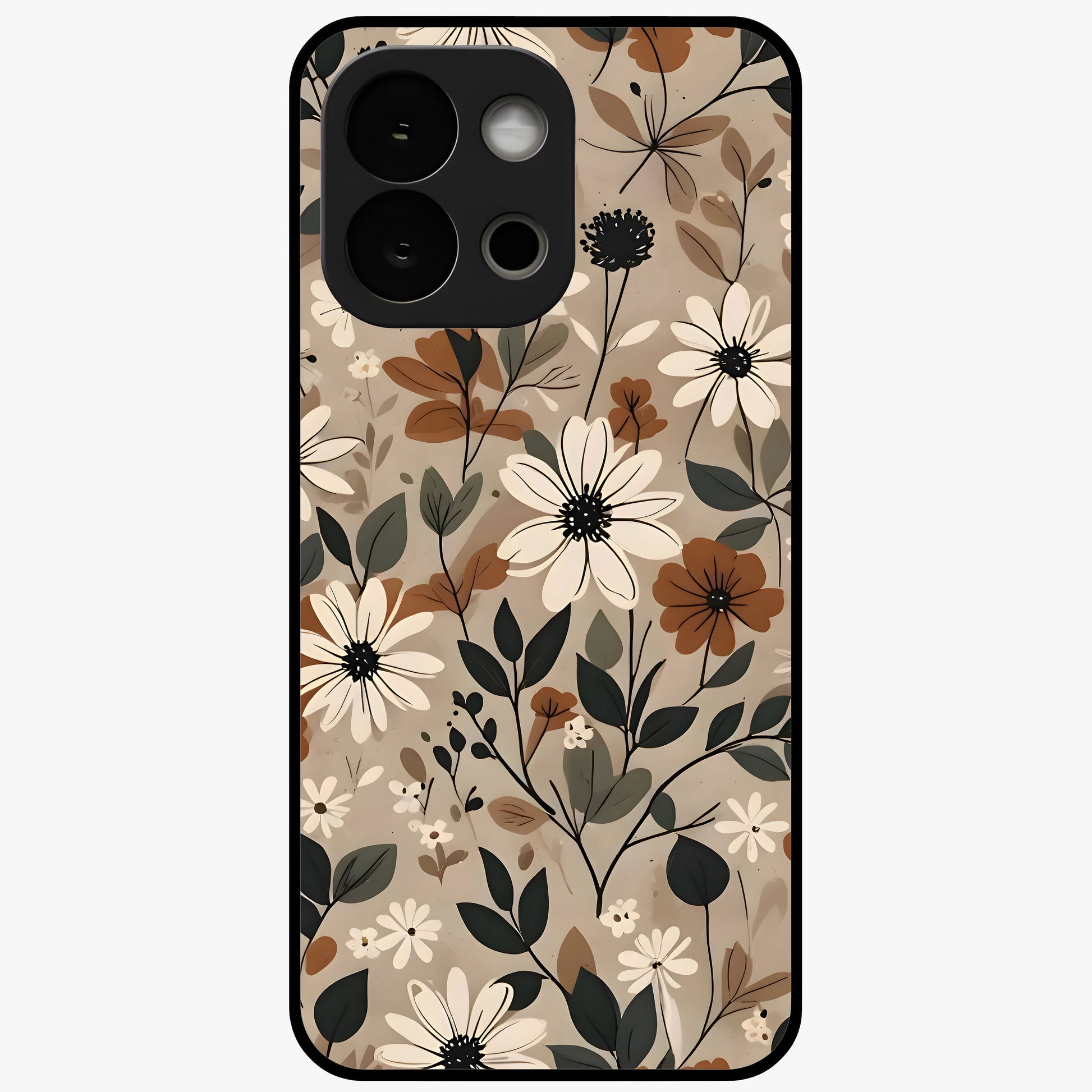 Vector Flowers Glass Case for 1+13S clean front view featuring sharp vector style floral artwork