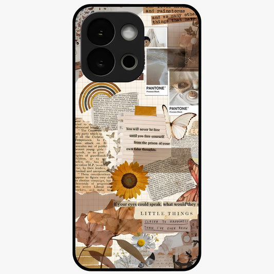 Vintage Aesthetic Collage Glass Case for 1+13S artistic front view featuring layered retro collage artwork
