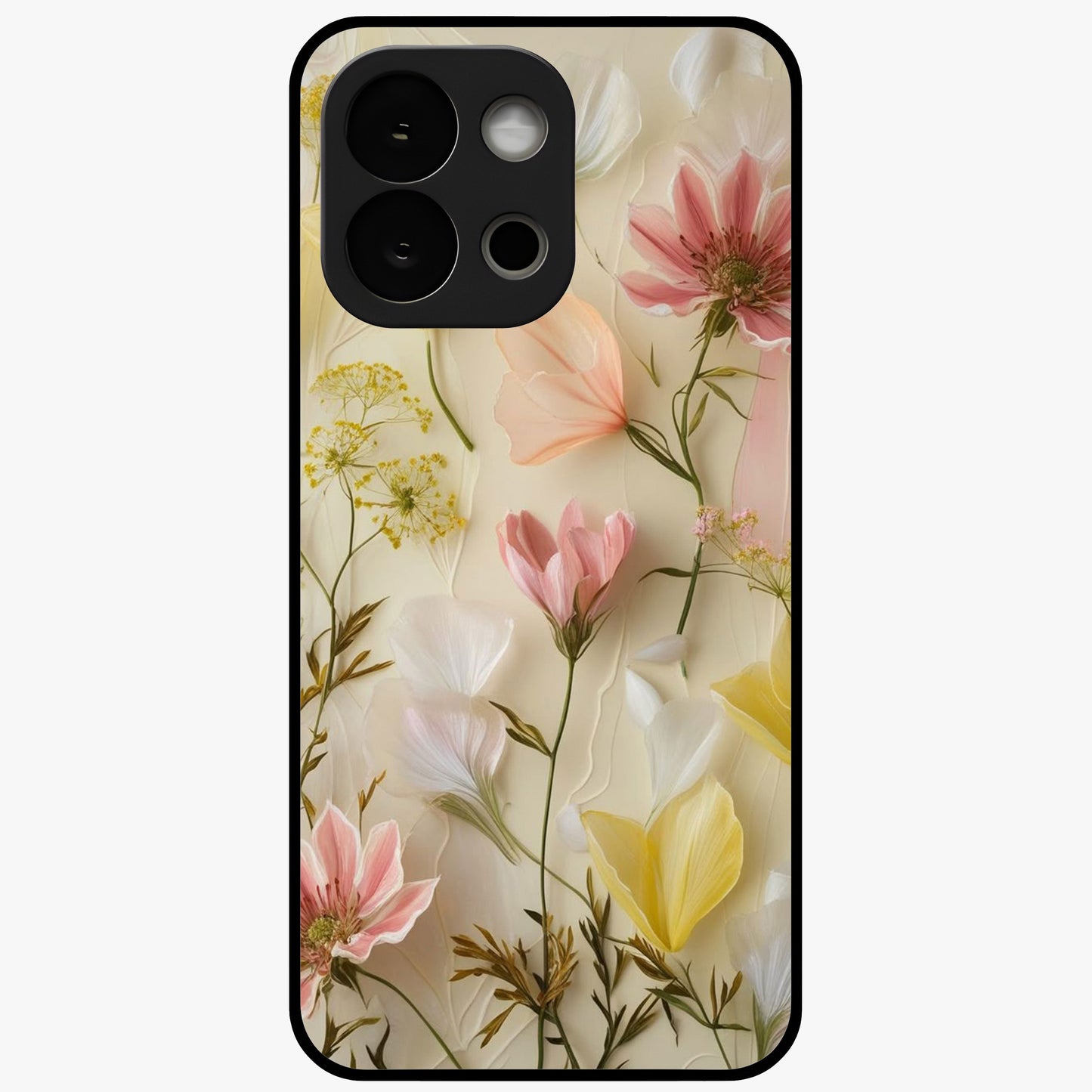 Whispering Petal Harmony Glass Case for 1+13S elegant front view featuring soft floral artwork in pastel tones