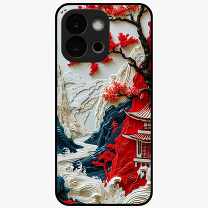 Whispers of Sakura Waves Glass Case for 1+13S artistic front view featuring cherry blossom artwork blended with flowing waves