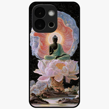 Zen Lotus Realm Glass Case for 1+13S peaceful front view featuring lotus artwork with calm spiritual tones