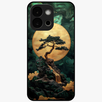 Zen Moon Rise Glass Case for 1+13S tranquil front view featuring rising moon artwork in minimalist style