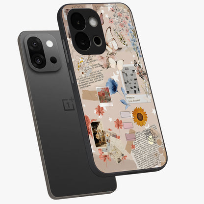 Aesthetic Butterfly Glass Case for 1+13S angled mockup showcasing glossy glass finish and delicate wing details