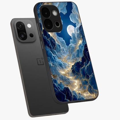 Celestial Cloud Path Glass Case for 1+13S angled mockup showcasing glossy finish and soft celestial gradients