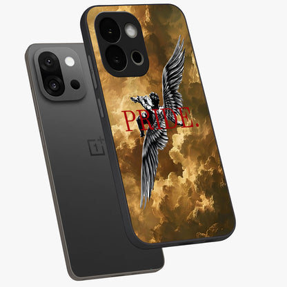Celestial Fallen Pride Glass Case for 1+13S angled mockup showcasing glossy glass finish and intense night sky detailing