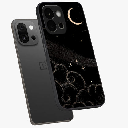 Celestial Midnight Veil Glass Case for 1+13S angled mockup showcasing glossy finish and dark celestial gradients