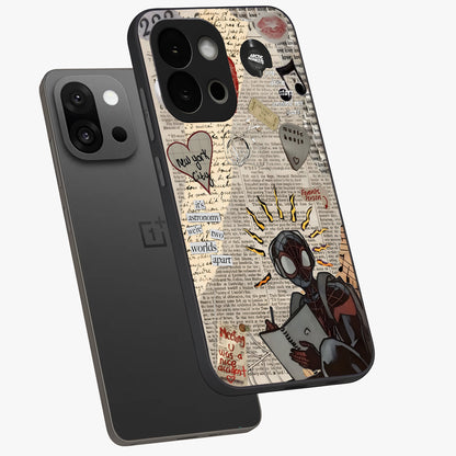 City Dream Sketch Glass Case for 1+13S captured at a warm angle highlighting urban line details, gloss, and edge clarity.