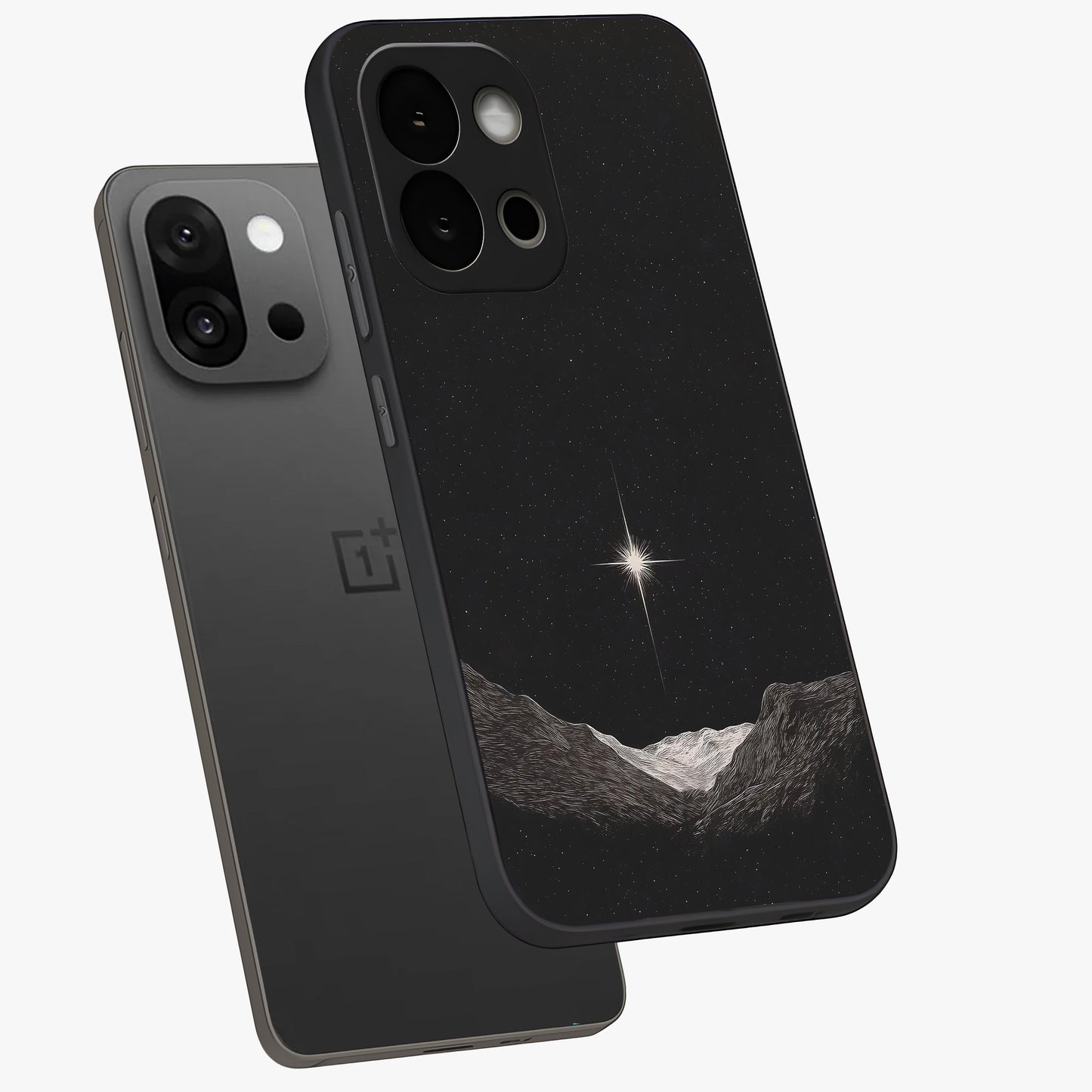Cosmic Dream Night Glass Case for 1+13S angled mockup showcasing glossy finish and rich midnight gradients