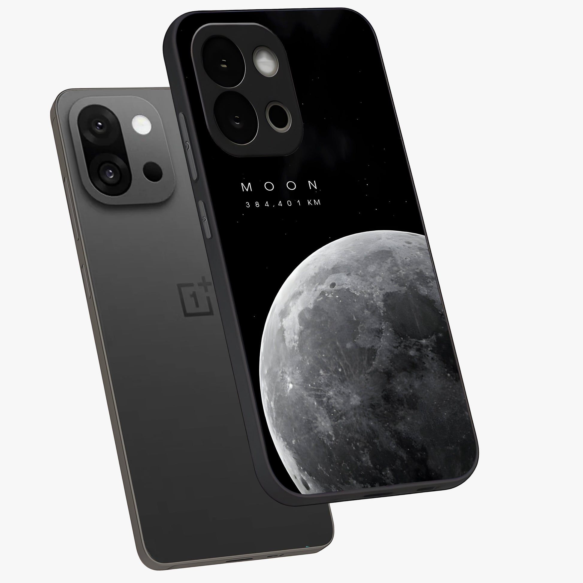 Cosmic Moon Glow Glass Case for 1+13S angled mockup showcasing glossy finish and luminous night design