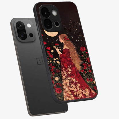 Crimson Dreams Glass Case for 1+13S angled mockup showcasing glossy finish and deep crimson gradients