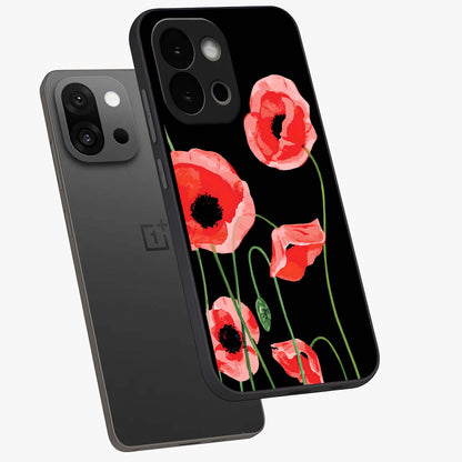 Crimson Garden Dream Glass Case for 1+13S angled mockup showcasing glossy finish and vibrant bloom detailing