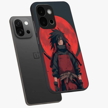 Crimson Moon Warlord Glass Case for 1+13S angled mockup showcasing glossy finish and intense dark red tones