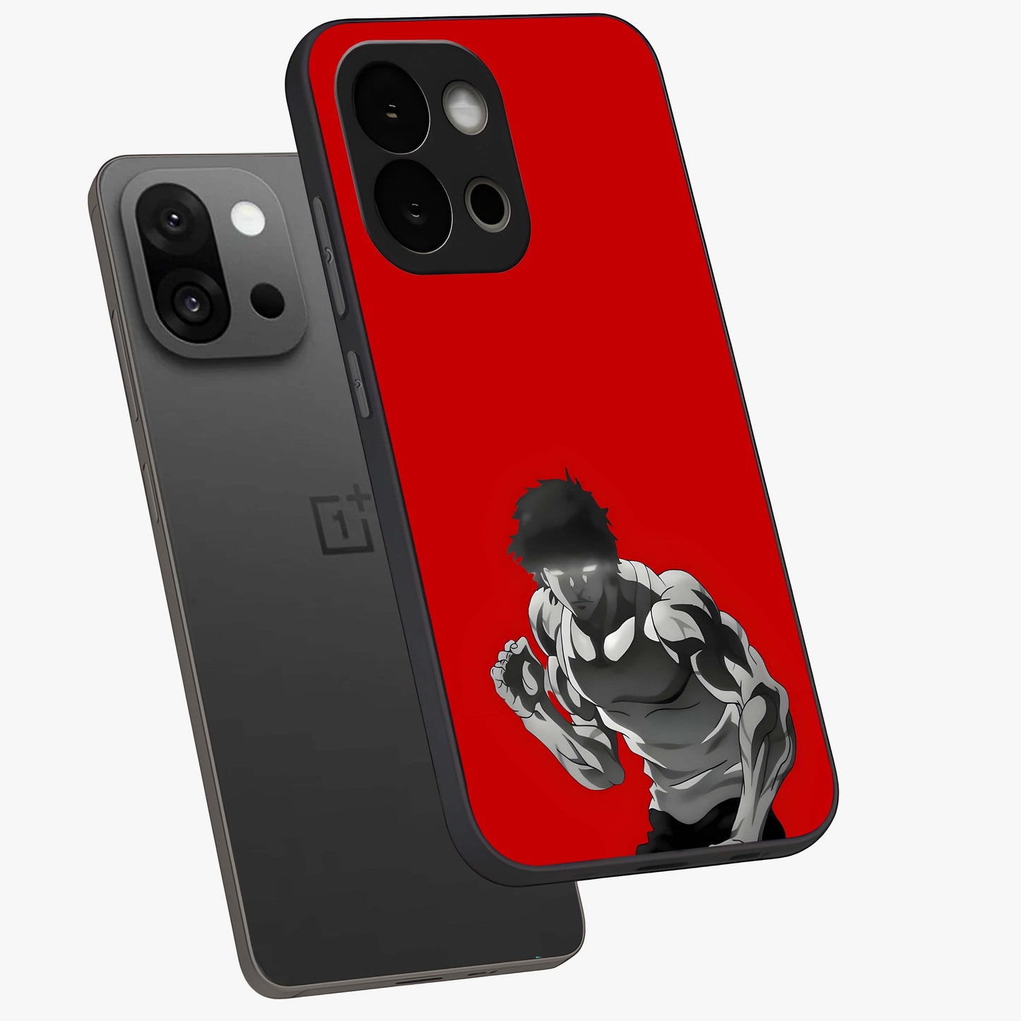 Crimson Power Rush Glass Case for 1+13S angled mockup showcasing glossy finish and high energy design