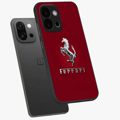 Crimson Stallion Prestige Glass Case for 1+13S angled mockup showcasing glossy finish and bold equestrian detailing