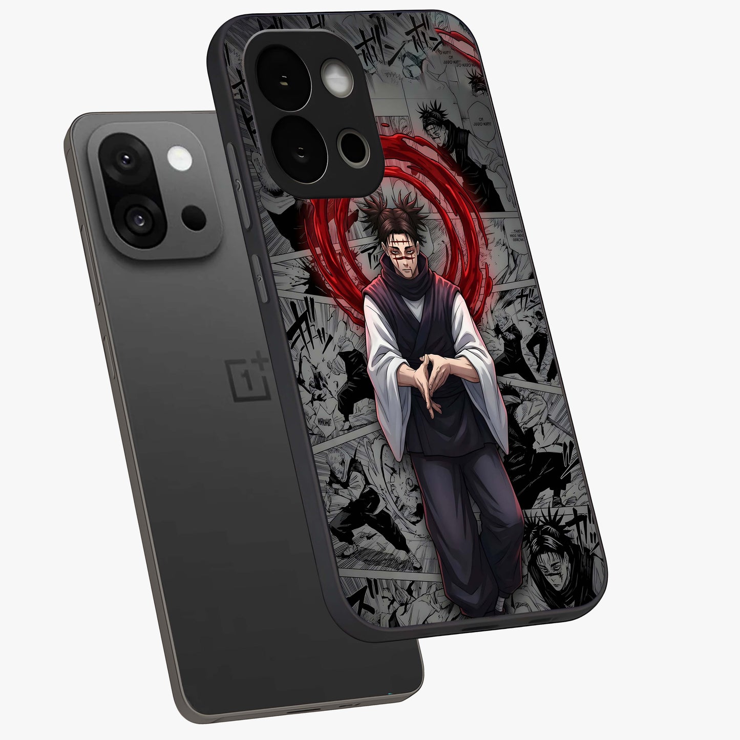 Cursed Ritual Ascension Glass Case for 1+13S angled mockup showcasing glossy finish and intense gothic detailing