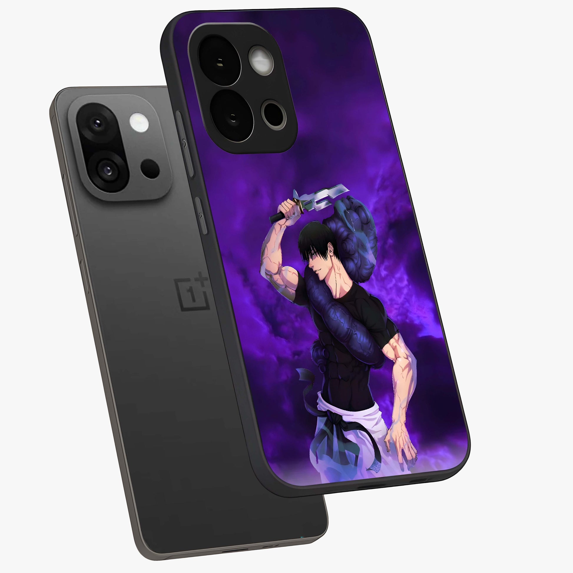 Cursed Strength Ascension Glass Case for 1+13S angled mockup showcasing glossy finish and bold shadow detailing