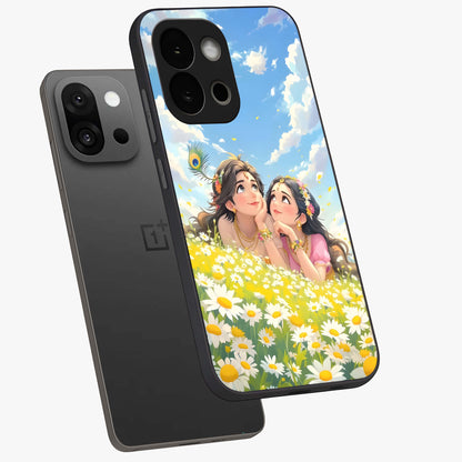 Daisy Daydream Love Glass Case for 1+13S angled mockup showcasing glossy finish and pastel bloom tones