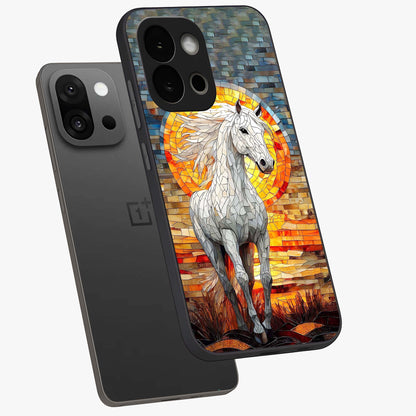 Elected Horse Glass Case for 1+13S angled mockup showcasing glossy finish and dynamic equestrian detailing