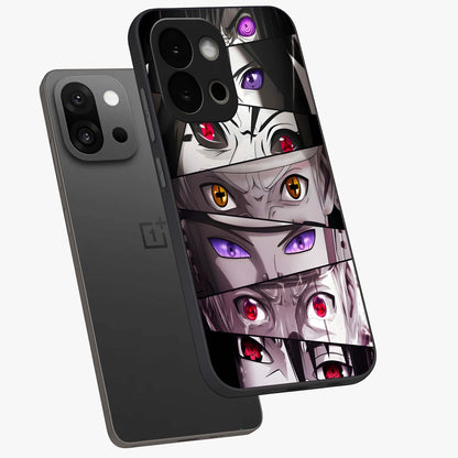 Eyes of Destiny Glass Case for 1+13S angled mockup showcasing glossy glass finish and intense detailing