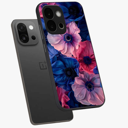 Flower Paper Art Pattern Glass Case for 1+13S angled mockup showcasing glossy finish and textured paper detailing