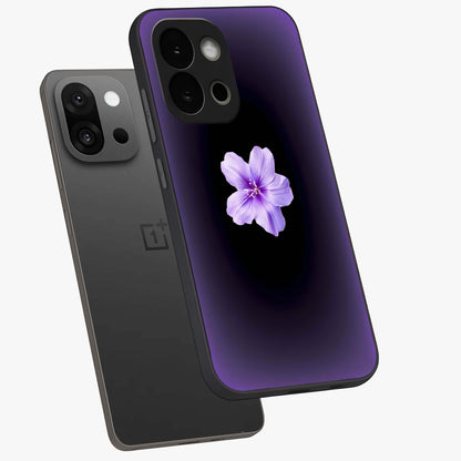 Flower on Soft Violet Gradient Glass Case for 1+13S angled mockup showcasing glossy finish and pastel purple tones