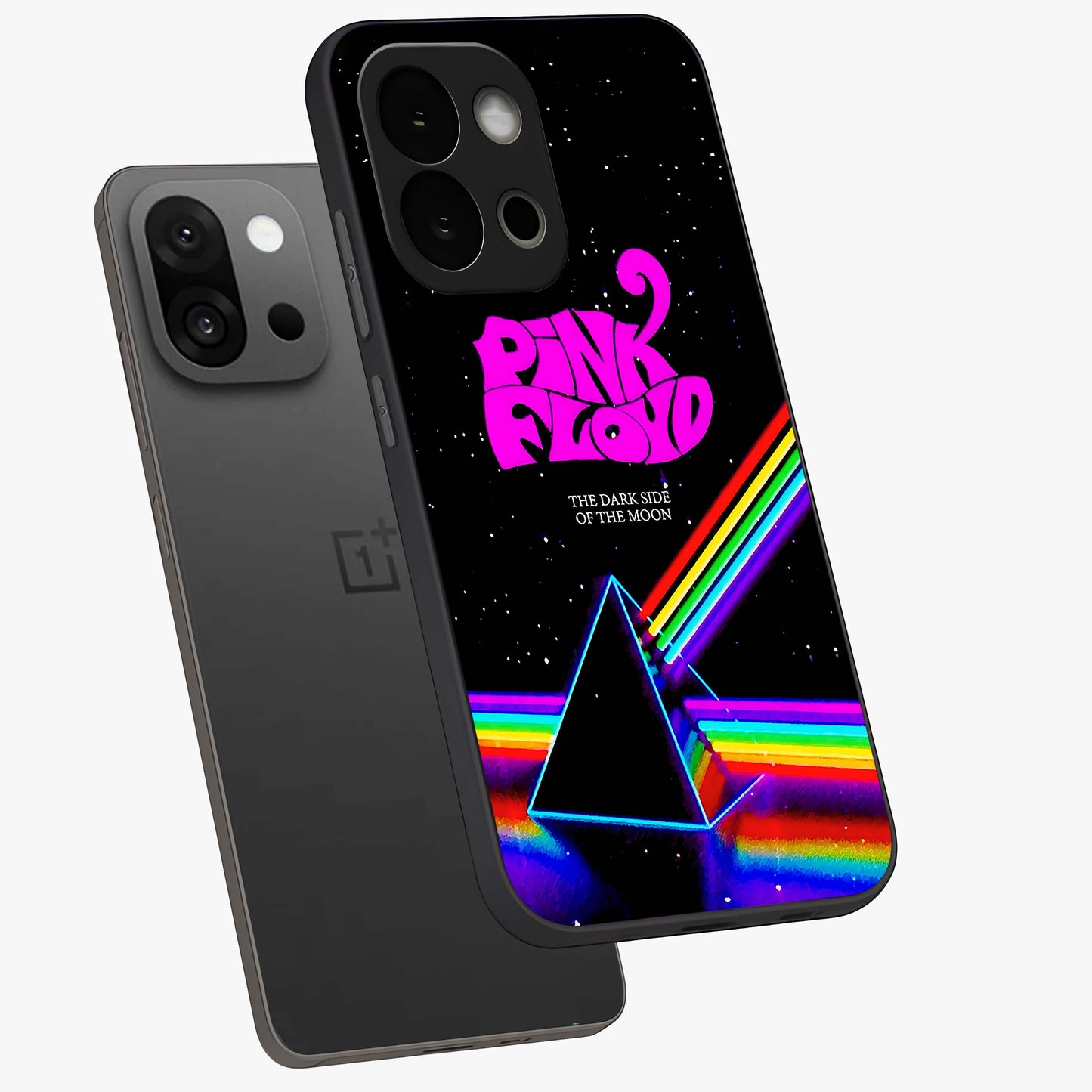 Galactic Light Frequency Glass Case for 1+13S angled mockup showcasing glossy finish and vibrant neon detailing