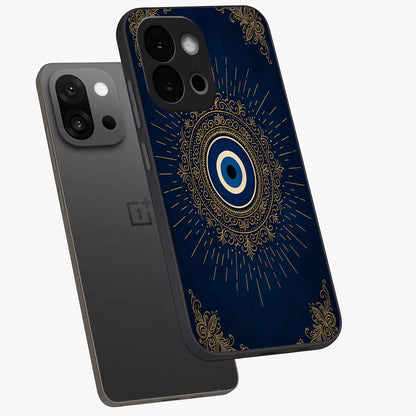 Golden Heart Glow Glass Case for 1+13S angled mockup showcasing glossy finish and radiant warm tones