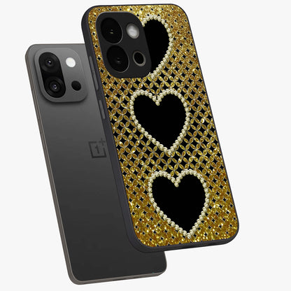 Golden Leaf Dreams Glass Case for 1+13S angled mockup showcasing glossy finish and refined botanical tones
