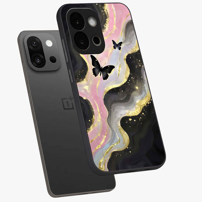 Golden Moon Horizon Glass Case for 1+13S angled mockup showcasing glossy finish and warm gradient tones
