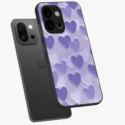 Lavender Paper Hearts Glass Case for 1+13S angled mockup showcasing glossy finish and playful pastel detailing