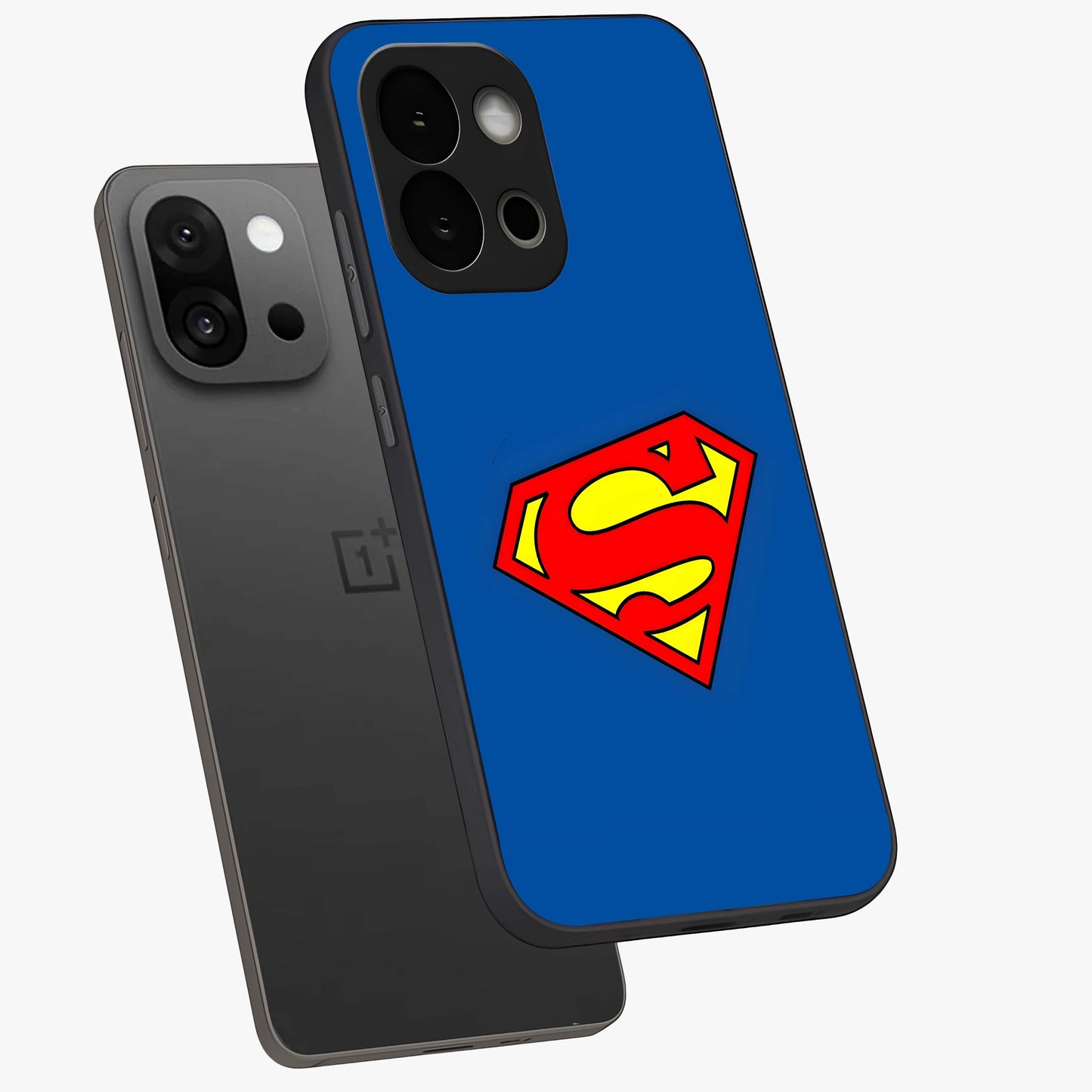Legendary Hero Emblem Glass Case for 1+13S angled mockup showcasing glossy glass finish and strong graphic detailing
