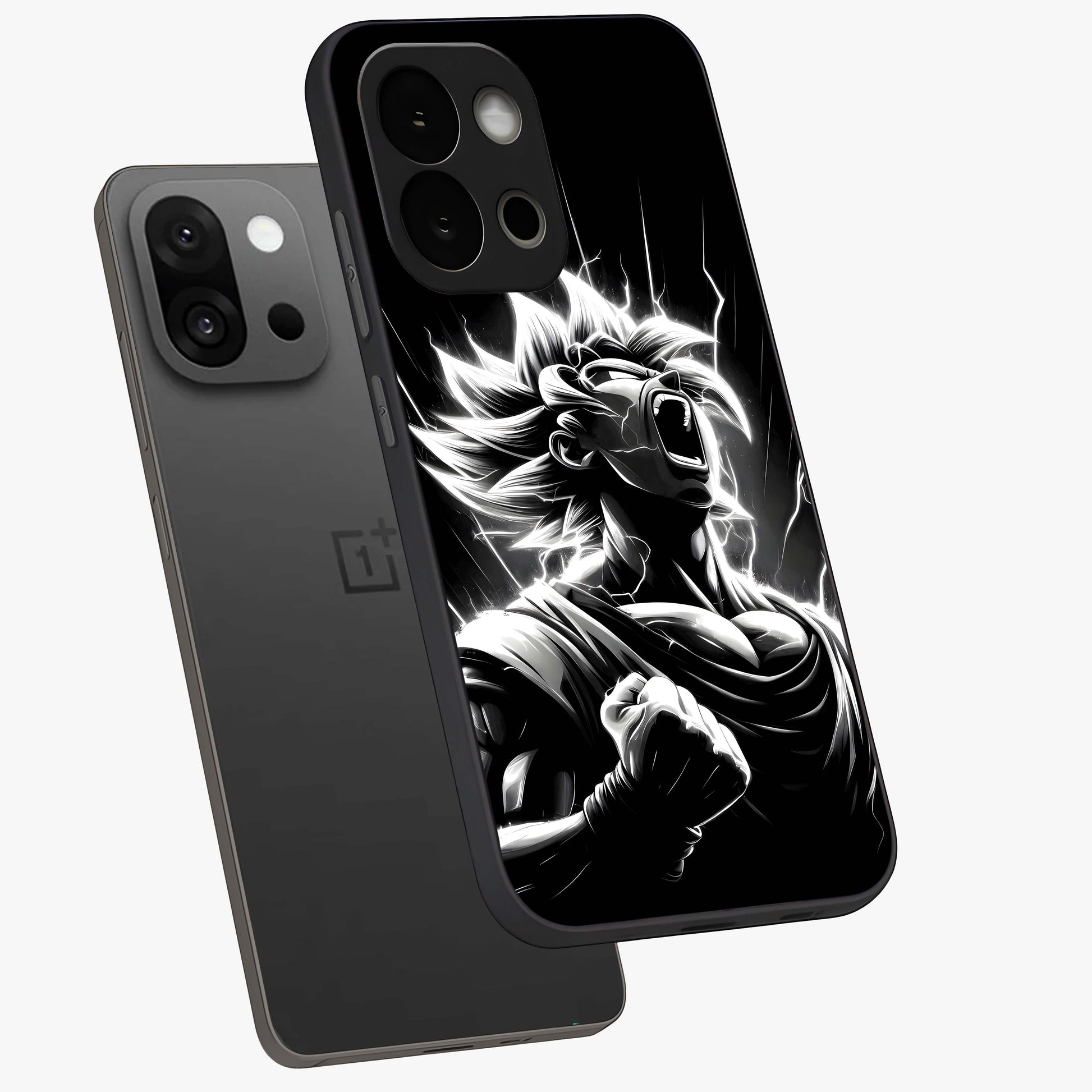 Limitless Power Unleashed Glass Case for 1+13S angled mockup showcasing glossy finish and dramatic power detailing