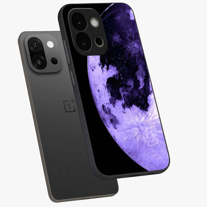 Lunar Glow in Violet Glass Case for 1+13S angled mockup showcasing glossy finish and soft purple gradients