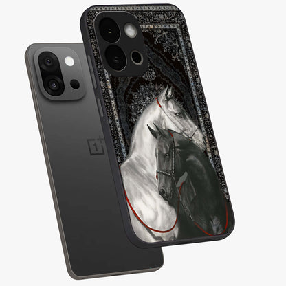 Majestic Ride Legacy Glass Case for 1+13S angled mockup showcasing glossy finish and strong graphic detailing