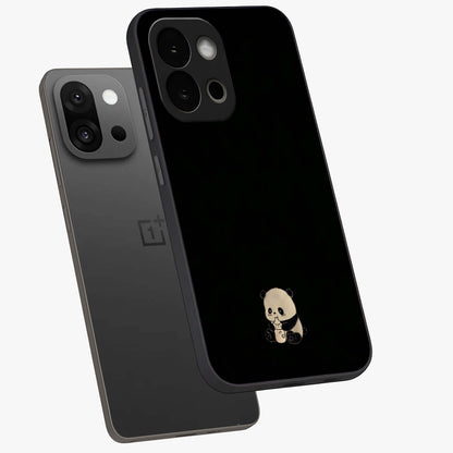 Midnight Panda Love Glass Case for 1+13S angled mockup showcasing glossy finish and soft contrast tones