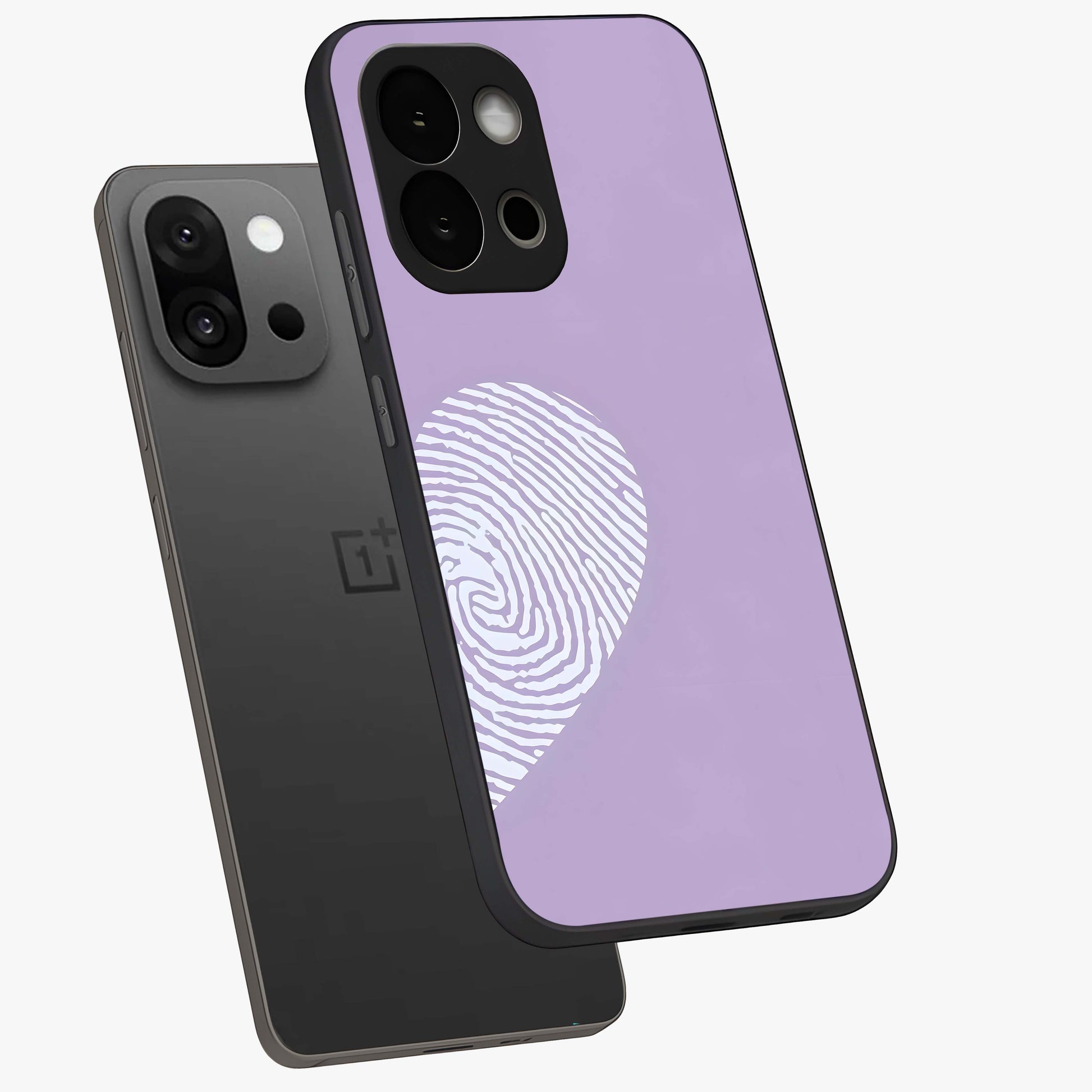 Our Hearts Match Glass Case for 1+13S angled mockup showcasing glossy finish and warm romantic tones