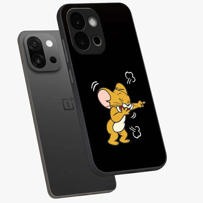 Playful Jerry Vibes Glass Case for 1+13S angled mockup showcasing glossy finish and vibrant character detailing