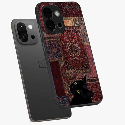 Regal Magic Cat Apple Glass Case for 1+13S angled mockup showcasing glossy finish and vibrant illustration detailing