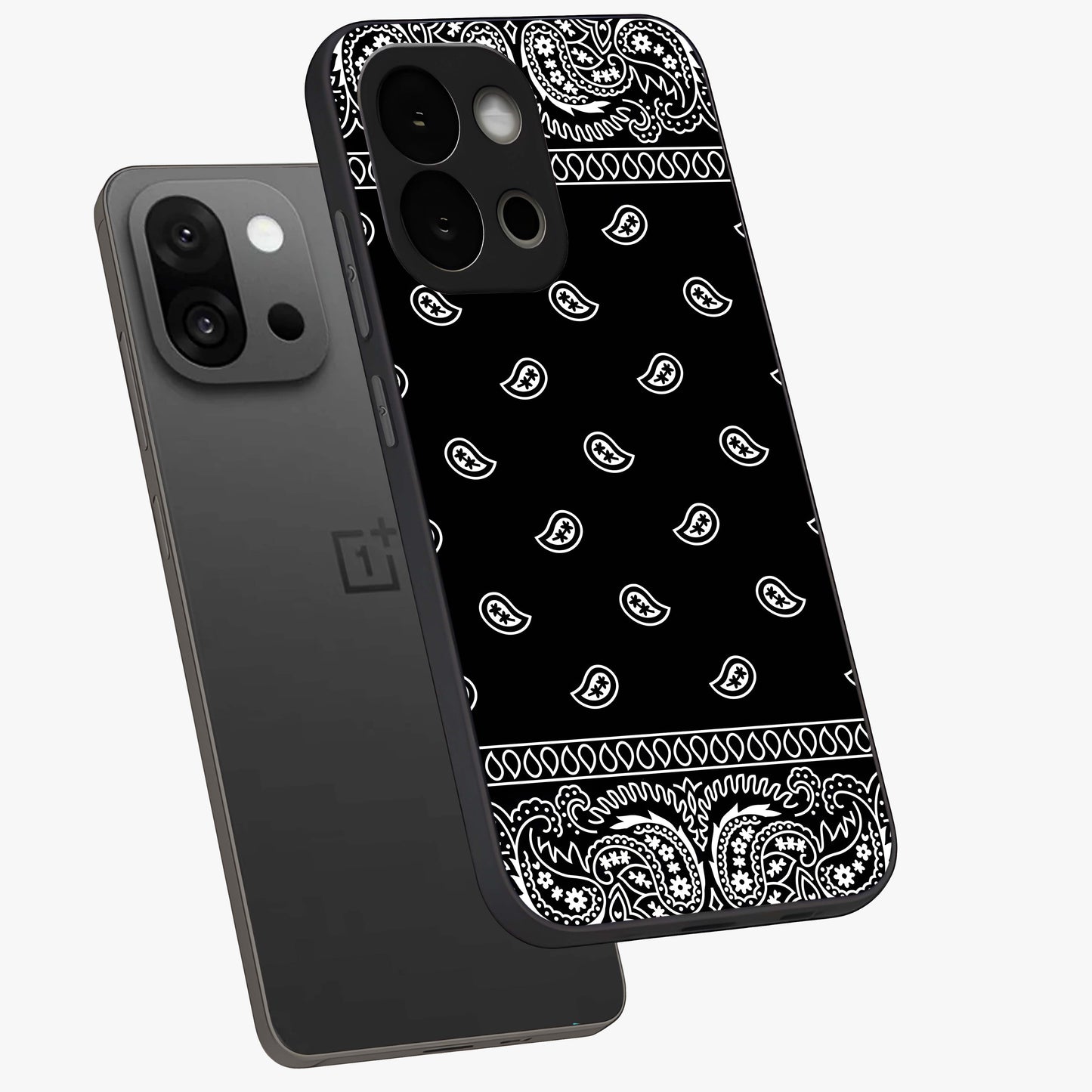 Retro Rebel Threads Glass Case for 1+13S angled mockup showcasing glossy finish and classic retro tones