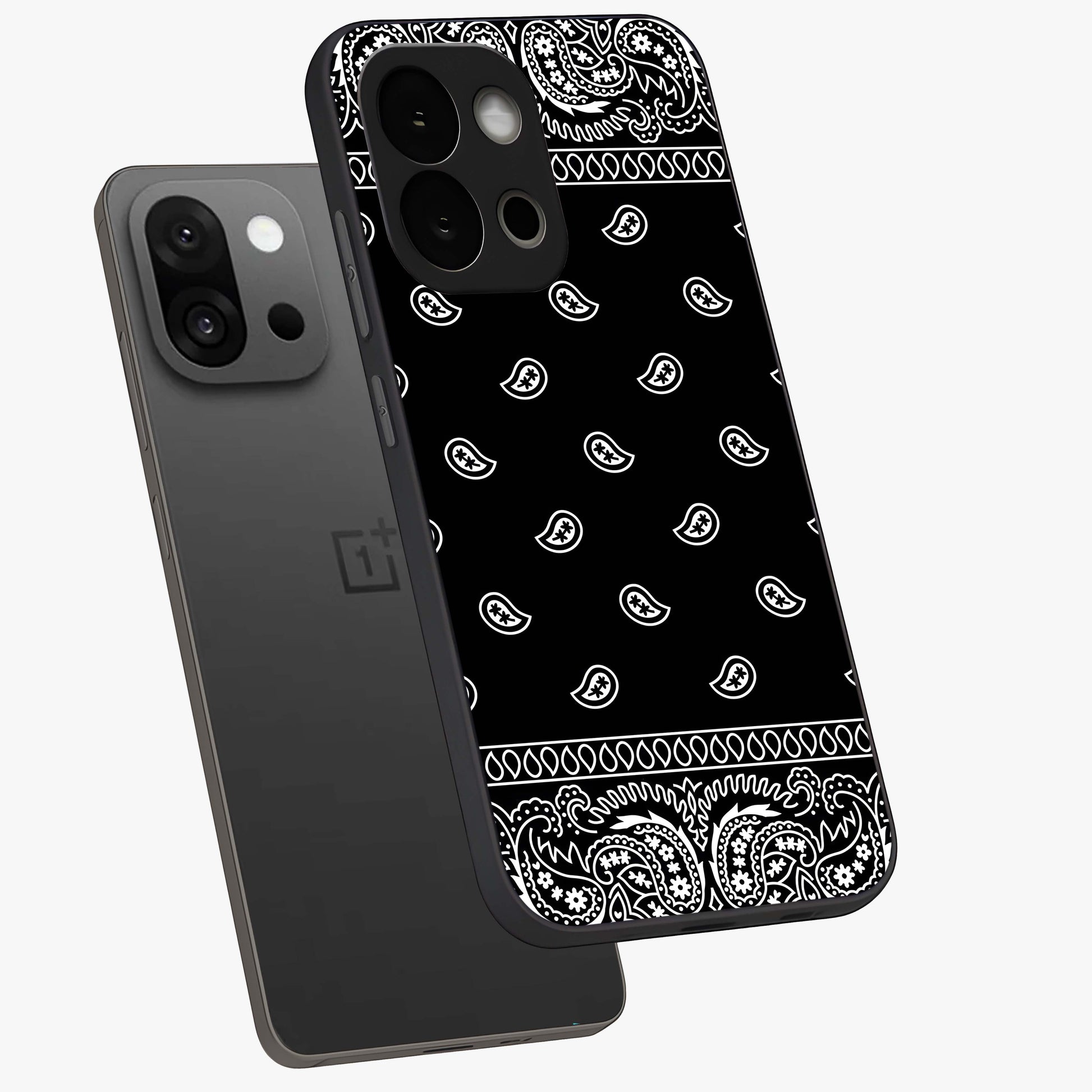 Retro Rebel Threads Glass Case for 1+13S angled mockup showcasing glossy finish and classic retro tones