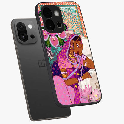 Royal Lotus Muse Glass Case for 1+13S angled mockup showcasing glossy finish and refined floral tones